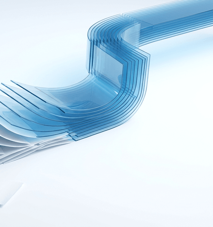 Detail of loose paper sheets gathering into one ordered blue digital stream